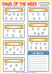 Days Of The Week Worksheets